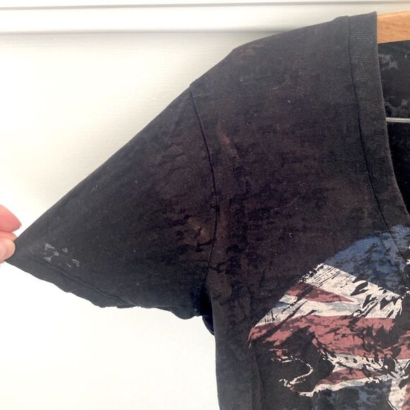 Y2K Queen Burnout V Neck T-Shirt Top Women’s Large Black Angel Wings Sheer Tee - Picture 7 of 8